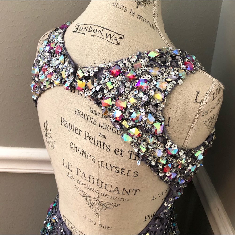 NEW JASZ COUTURE SZ 2 PERIWINKLE JEWELED NETTED ILLUSION FORMAL EVENING GOWN - Picture 10 of 14